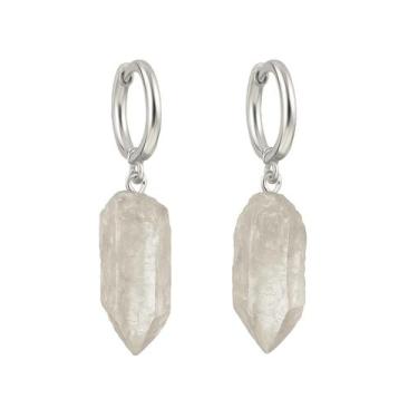 Imagem de Brinco de Argola Ponta de Cristal - Cristal Natural, Prata 925