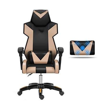 Imagem de Computador estilo corrida de couro PU com encosto alto escritório com suporte lombar reclinável ergonômico corrida escritório altura ajustável videogame s fied