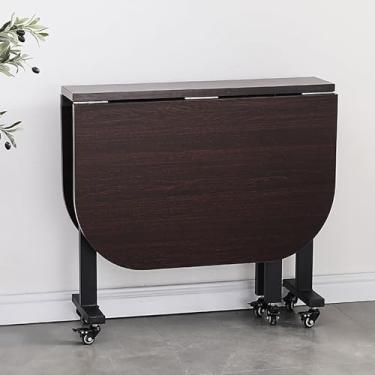 Imagem de Mesa de jantar dobrável, placa espessa, mesa de jantar com 6 rodas, mesa de cozinha móvel que economiza espaço, suporte de aço carbono, suporta facilmente 200 kg (cor: E, tamanho: 120 x 100 x 75 cm)