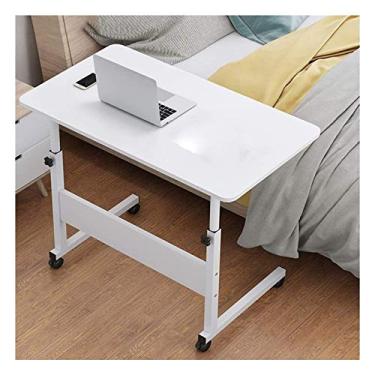 Imagem de Mesa lateral sobre a cama mesa lateral portátil para suporte de computador mesa para sala de estar quarto (cor: carvalho tamanho: 60 x 40 cm) (branco quente 80 x 40 cm)