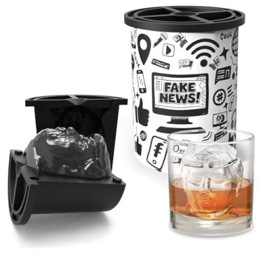 Imagem de Forma de cubo de gelo transparente – Notícias falsas – Molde engraçado de aço inoxidável para uísque, coquetéis e bourbon, máquina de gelo transparente de fácil liberação, presente de uísque/Natal