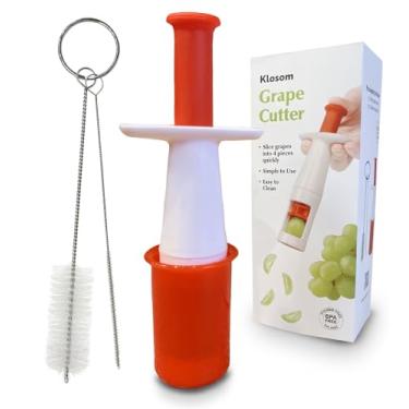 Imagem de Klosom Cortador de uva corta pequenas uvas e tomates em 4 peças para salada de frutas e vegetais. Fácil de limpar com 2 escovas de limpeza. Acessório essencial de cozinha (vermelho)