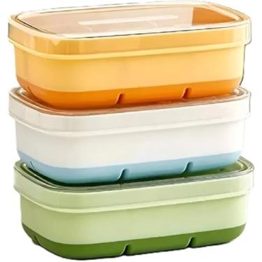 Imagem de Kit 3 Mini Formas de Gelo em Silicone com Tampa – 6 Cubos Cada – Para Papinha, Temperos e Gelo – Cores Sortidas