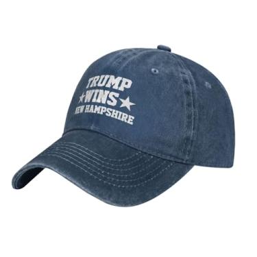 Imagem de Boné Trump WINS New Hampshire Original Trucker Boné de Beisebol Make America Great Again Homens Mulheres Chapéu Vintage Lavado Azul Escuro, Azul escuro, G