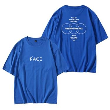 Imagem de Camiseta Jimin Solo Album FACE Same Style Support para fãs de algodão gola redonda manga curta, Azul, XXG