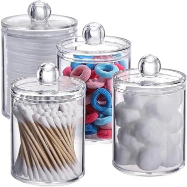 Imagem de Kit 2 Porta Cotonetes Algodão em Acrílico Cristal Com Tampa Maquiagens Elásticos Multiuso Universal