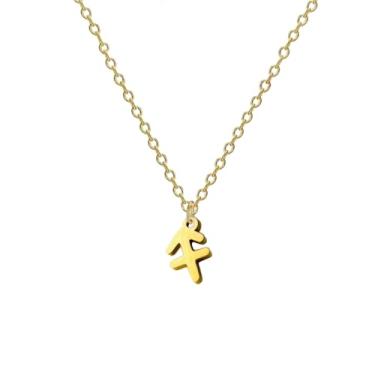 Imagem de BlingNuts Colar de signo do zodíaco dourado, horóscopo, constelação, astrologia, pingente para aniversário, Natal, aniversário, F, Aço inoxidável, Sem Pedra Preciosa