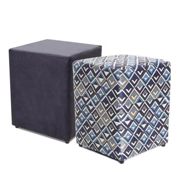 Imagem de Kit 2 Puffs Quadrados Decorativo 35x35x45cm Preto + Estampado bf Colchões