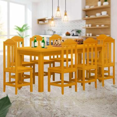 Imagem de Mesa De Jantar Retangular 8 Lugares Madeira Maciça Safira Castanho Shop jm