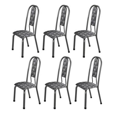 Imagem de Kit com 06 Cadeiras para Sala de Jantar Fortaleza Branco/Preto/Prata