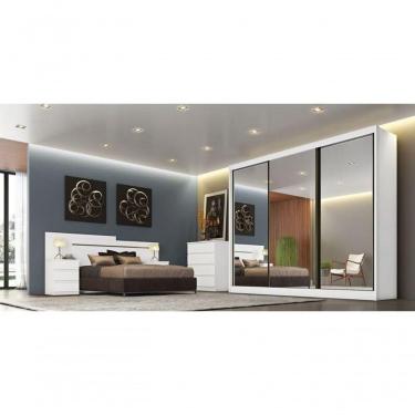 Imagem de Guarda Roupa Casal Com Espelho 3 Portas De Correr 8 Gavetas - Londres-branco - Móveis H...
