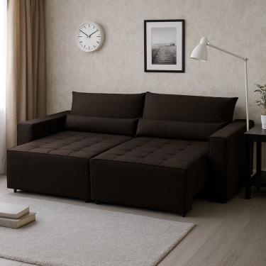 Imagem de Sofá Cama 220cm Retrátil e Reclinável 4 Lugares Nepal Marrom
