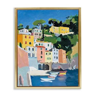 Imagem de Stupell Industries Edifícios da cidade italiana costeira moldura dourada design de parede em tela flutuante por Riley B, 78 x 63 cm