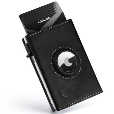 Imagem de Carteira AirTag LORZOR em couro de grão integral com bloqueio RFID