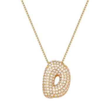 Imagem de Mint & Lily Colar feminino com inicial de ouro Pave Bubble – banhado a ouro 18K sobre latão com corrente delicada, presente para mulheres, Latão, Sem Pedra Preciosa
