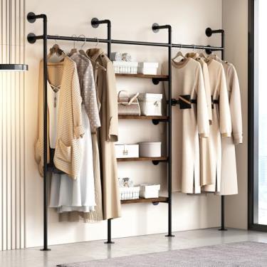 Imagem de KAILNKISS Rack de roupas de tubo industrial, suporte de parede para roupas de armazenamento multiuso prateleira de pendurar (preto, 248 cm C)