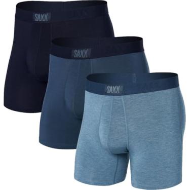 Imagem de SAXX Underwear Co. Cuecas boxer masculinas Vibe super macias com suporte embutido – pacote com 3, Pedra/Denim/Marítimo, Medium-Large