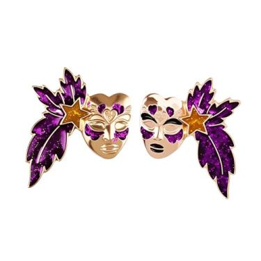 Imagem de LKingel Brincos de carnaval para mulheres, máscara de flor de lis, coroa e bobo da corte, brinco de declaração de carnaval, roupas de carnaval, roupas de carnaval, roupas de presente para mulheres