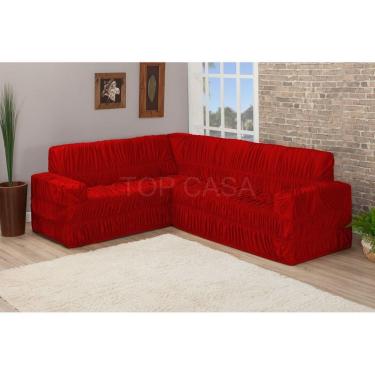 Imagem de Capa De Sofa Canto 9 Lugares Elasticada Malha Gel Vermelho