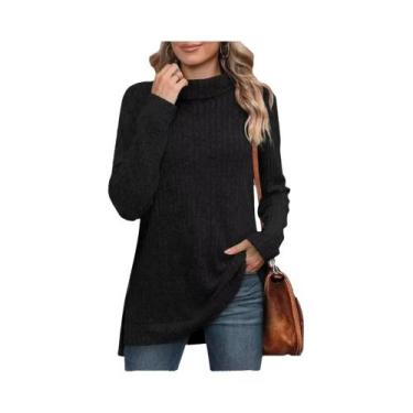 Imagem de Suéter Feminino De Outono Quente E Grosso Com Gola Alta Listrada, Pulô