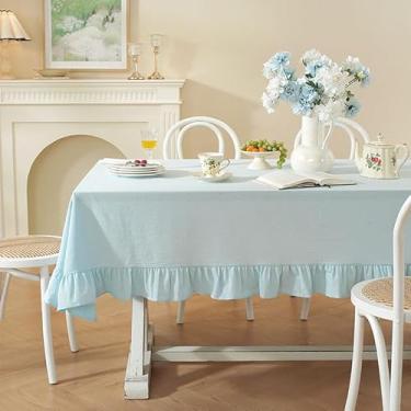 Imagem de HAIRUO Toalha de mesa de algodão de cor sólida, fazenda de jantar, azul claro, toalhas de mesa quadradas de tecido macio com babados para festa de casamento, cozinha, piquenique, azul claro, 89 x 89