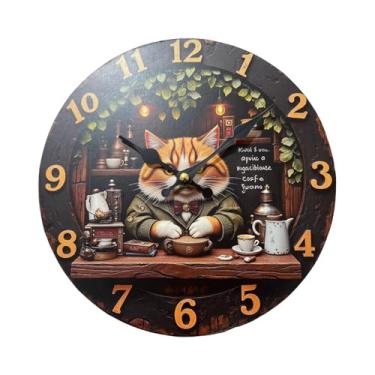 Imagem de Ｂｅｓｇａ Relógio de parede decorativo com estampa de gato, robusto e criativo, em estilo vintage, ideal para cafés, salas de estar e bares, Sx2 20cm