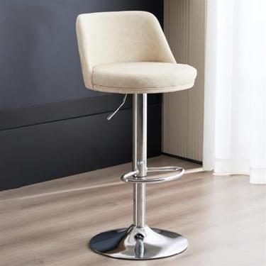 Imagem de Banquetas de bar de couro PU com altura para balcão, banquetas modernas de café da manhã sem braços com apoio para os pés, cadeiras de bar giratórias ajustáveis em altura - Banqueta de ilha de cozinha