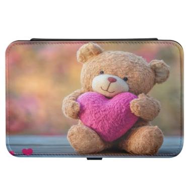 Imagem de Burbuja Caixa de joias de viagem com coração de urso dos namorados, presente para mulheres e meninas, estojo de joias portátil de couro PU organizador para brincos, anéis, colares e pulseiras