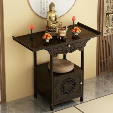 Imagem de Mesa de altar de santuário pessoal, mesa de oferta de pedestal chinês com armazenamento, mesa de oração para casa, sala de estar e sala de estudo, altar decorativo para práticas espirituais