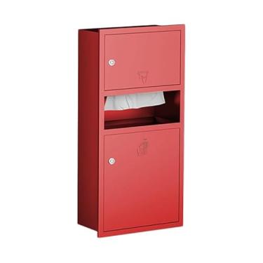 Imagem de Prateleiras de nicho de chuveiro embutidas à prova d'água - Organizador de armazenamento de banheiro com secador de mãos, suporte de papel higiênico e lata de lixo - Alcova vermelha para casa, cozinha