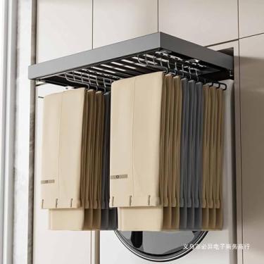 Imagem de Suporte retrátil para calças e cabide de puxar – Organizador de armário para calças, casacos e toalhas – Haste suspensa de 65 cm para armazenamento eficiente de guarda-roupa e classificação de roupas