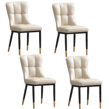 Imagem de Conjunto de 4 cadeiras de jantar modernas industriais de couro sintético, cadeiras confortáveis com encosto e pernas de metal, cadeiras estofadas de cozinha elegantes ideais para decoração de casa