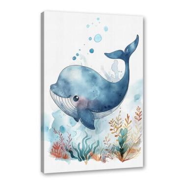 Imagem de Impressão de berçário de animais oceânicos desenho animado tartaruga marinha baleia pôster aquarela animais marinhos pintura em tela decoração de parede quarto infantil (SKU3,20.3x30.5 cm = (20x30cm