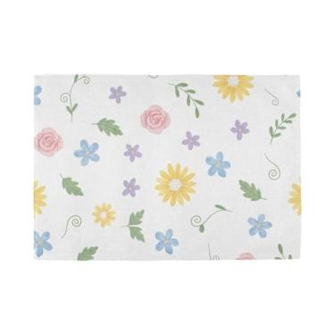 Imagem de Burbuja Conjunto de 6 jogos americanos de flores, tapetes de mesa laváveis antiderrapantes, resistentes ao calor, para cozinha, mesa de jantar, ambientes internos e externos