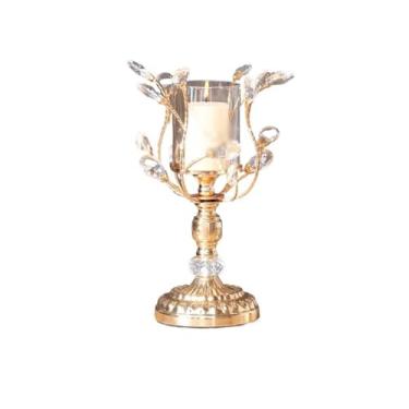 Imagem de Castiçal de metal de alta qualidade vidro cristal aromaterapia suporte de vela decoração de mesa de jantar ornamentos suporte à luz de velas (grande)