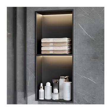 Imagem de Nicho de chuveiro, aço inoxidável para quarto molhado alcova embutida, xampu cosmético higiênico organizador de chuveiro à prova d'água, casa quarto sala de estar prateleiras de banheiro (cor: preto
