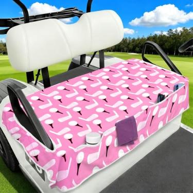 Imagem de Capas de assento de carrinho de golfe, acessórios de carrinho de golfe, 4 bolsos para carrinhos de golfe, cobertor de toalha de assento para mulheres, lindas capas de assento de golfe rosa para carro