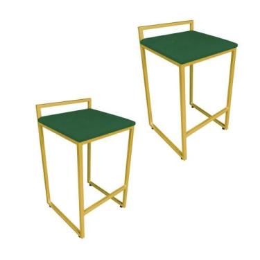 Imagem de Kit 02 Banquetas Lavínia Suede Verde Base Dourado - D'ROSSI