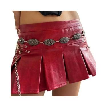 Imagem de Cinto De Cintura Retrô Prateado Para Mulheres, Cinto Fino De Couro Ver