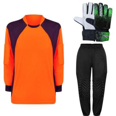 Imagem de Kit de Goleiro Infantil Camisa + Calça Acolchoada + Luva (P a G) - TRB