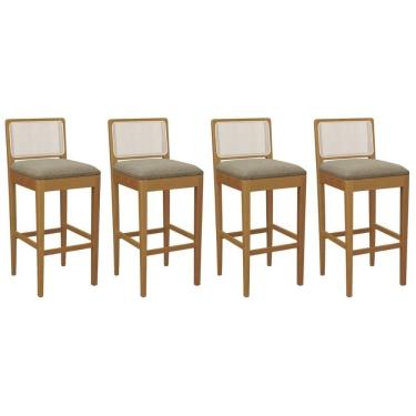 Imagem de Banqueta Cozinha Sara 1bmm005ca Premium Madeira Maciça Kit 4 Un Carvalho/boucle Bege Fendi/tela Bege Kappesberg