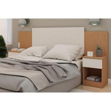 Imagem de Cabeceira Cama Box Madeirado Casal Roma Frisado C- 2 Mesas E 2 Gavetas Cinamomo-off White - Genialflex