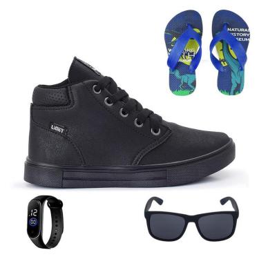 Imagem de Tenis Botinha Infantil Meninos Casual Cano Alto Confortavel + Chinelo Oculos Relogio-Masculino