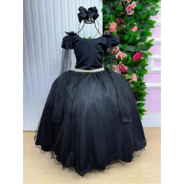 Imagem de Vestido Longo Diamante Preto Banana Club para Meninas, Preto, 8
