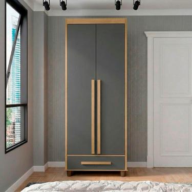 Imagem de Guarda Roupa Solteiro e Closet Dubai 2 Portas Giratórias 1 Gaveta MDF-MDP com Cabideiro...