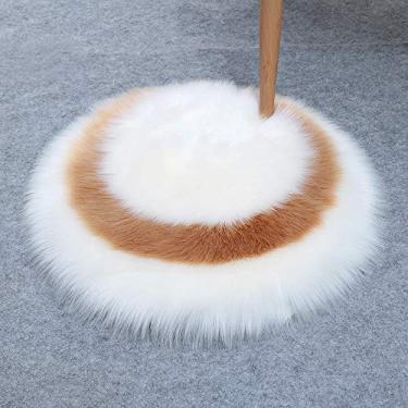 Imagem de Tapetes redondos falsos, tapete macio, estampa circular, antiderrapante, lavável para sala de estar, quarto, sala de estudo, banheiro, varanda, sofá infantil, almofada para pés, cáqui branco