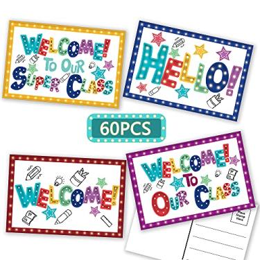 Imagem de codree 60 cartões postais de boas-vindas para letreiros, 10 x 15 cm Bem-vindo à nossa classe, cartões postais de boas-vindas, cartões postais para professores, 4 designs