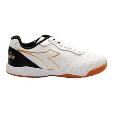 Imagem de Chuteira Diadora Futsal Calcio Elite Masculino Original, Material Sintético, Solado de Borracha, Palmilha de Espuma (Branco e Preto, BR, Adulto, Numérico, 43)