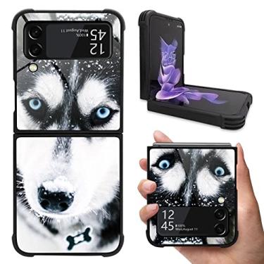 Imagem de CARLOCA Capa compatível com Samsung Galaxy Z Flip 3 5G, focinheira de cachorro Husky, design padrão de olho azul para meninas e meninos, à prova de choque, capa antiarranhões para Samsung Galaxy Z
