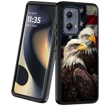 Imagem de BXIKEOPIU Projetada para Moto Edge 5G 2024, capa protetora resistente à prova de choque de 3 camadas à prova de poeira/queda para Motorola Moto Edge 5G 2024 - bandeira americana águia careca